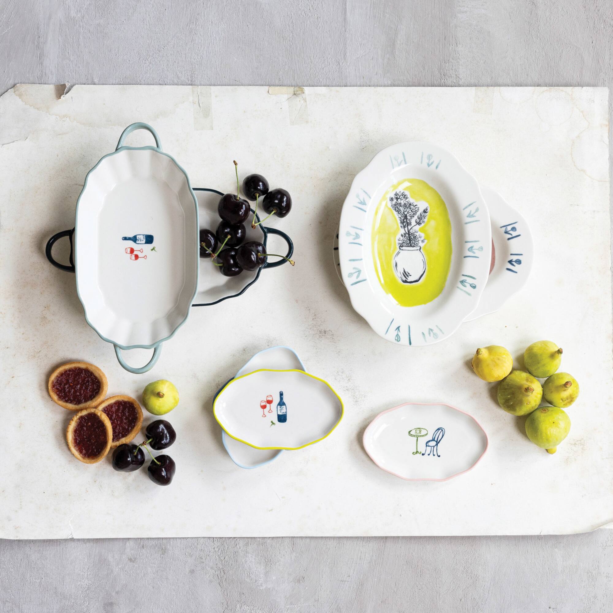 Hello Honey® 8" Flower Styles Stoneware Platter Set